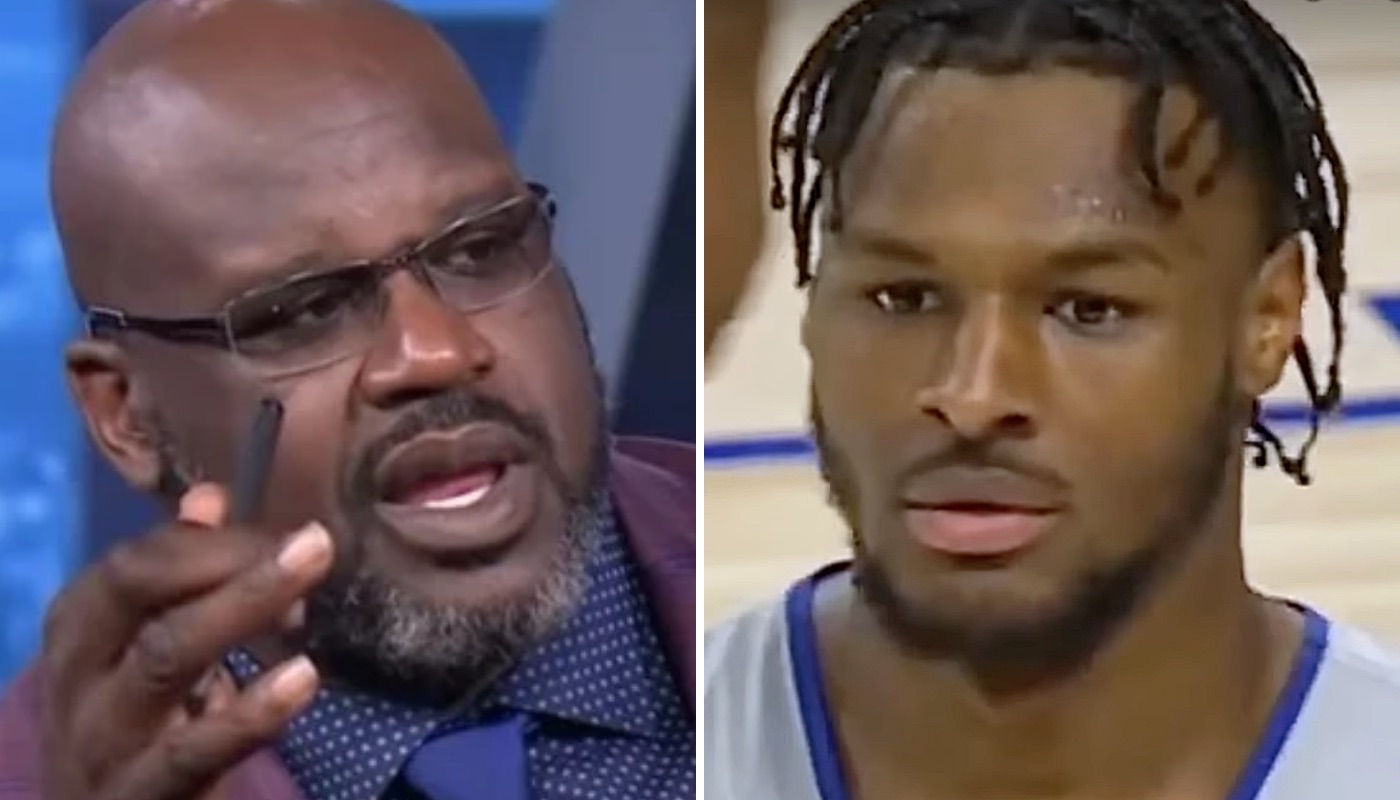 La légende NBA Shaquille O'Neal (gauche) et le rookie des Los Angeles Lakers Bronny James (droite)