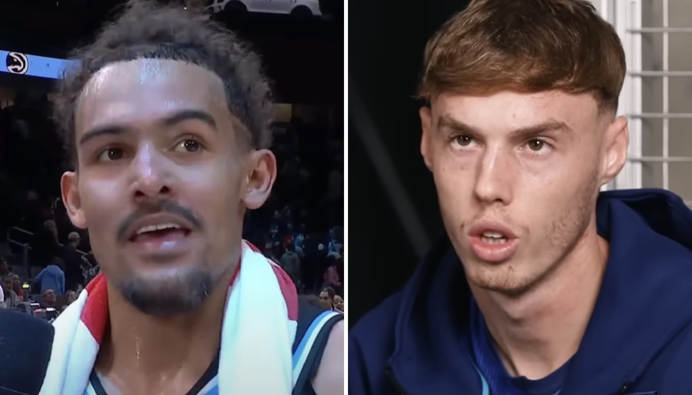 La star NBA des Atlanta Hawks, Trae Young (gauche) et le jeune attaquant anglais Cole Palmer (droite)