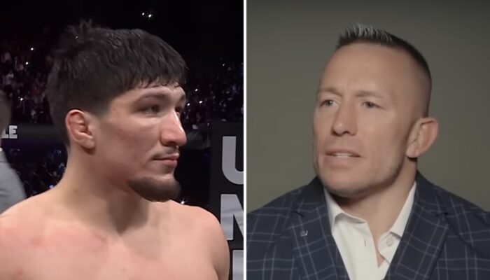 Le combattant PFL français Baysangur « Baki » Chamsoudinov (gauche) et la légende de l'UFC Georges Saint-Pierre (droite)