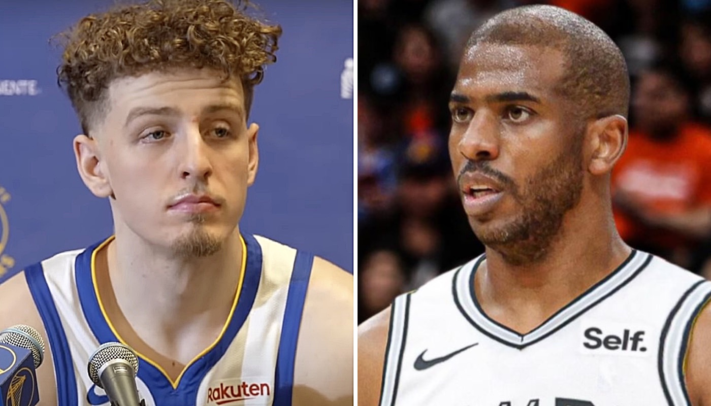 Les joueurs NBA Brandin Podziemski (gauche) et Chris Paul (droite)