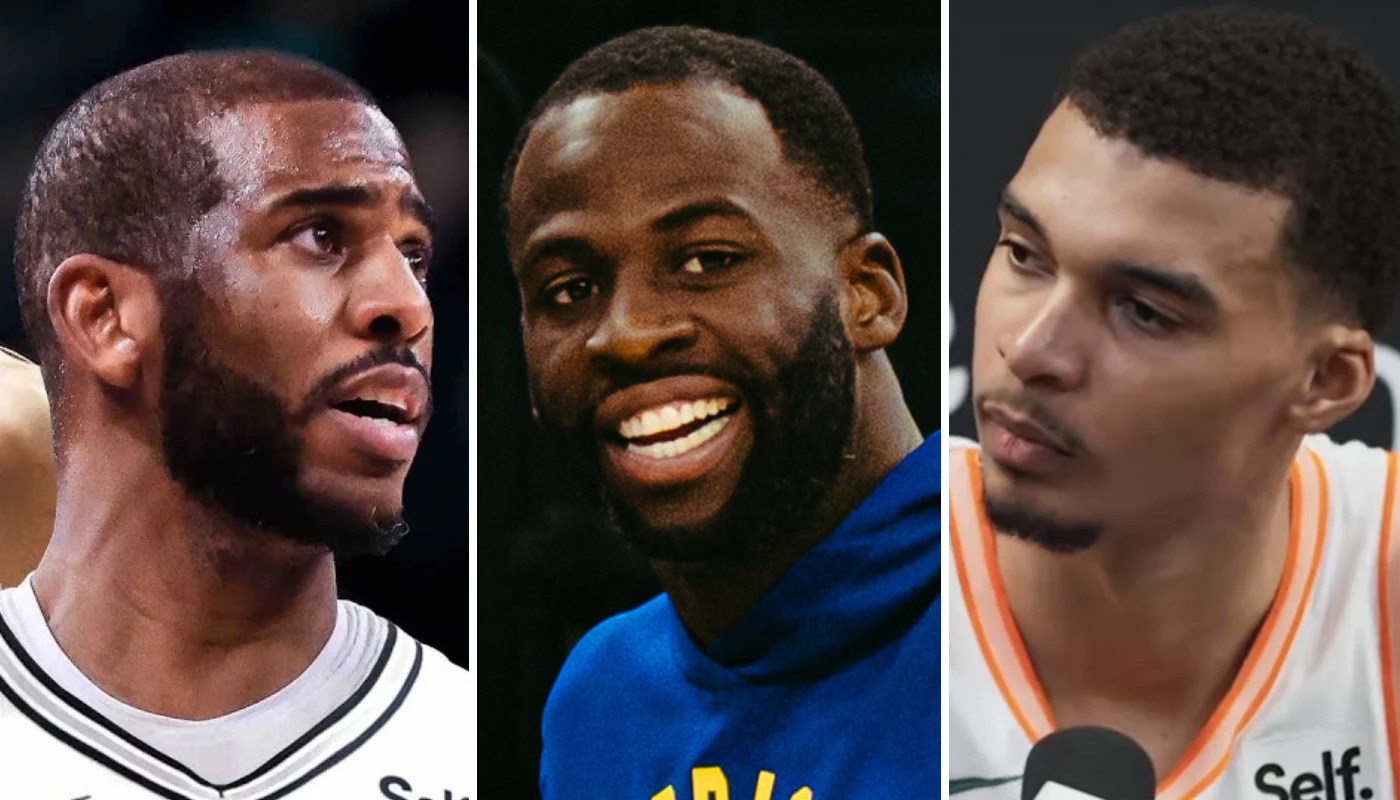 Les stars NBA Chris Paul (gauche), Draymond Green (centre) et Victor Wembanyama (droite)