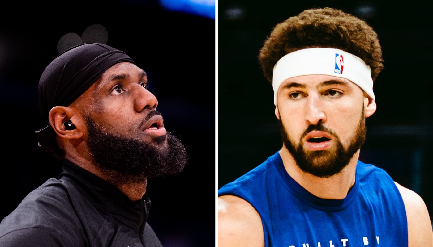 Les stars NBA LeBron James (gauche) et Klay Thompson (droite)