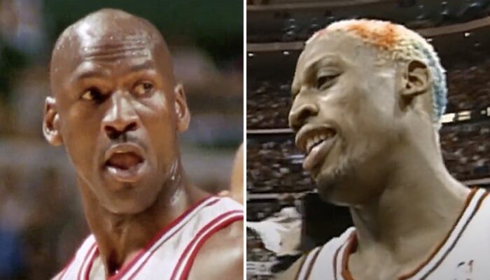 Les légendes NBA Michael Jordan (gauche) et Dennis Rodman (droite)