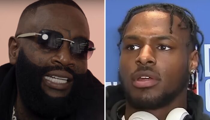 Le célèbre rappeur US Rick Ross (gauche) et le rookie NBA des Los Angeles Lakers Bronny James (droite)