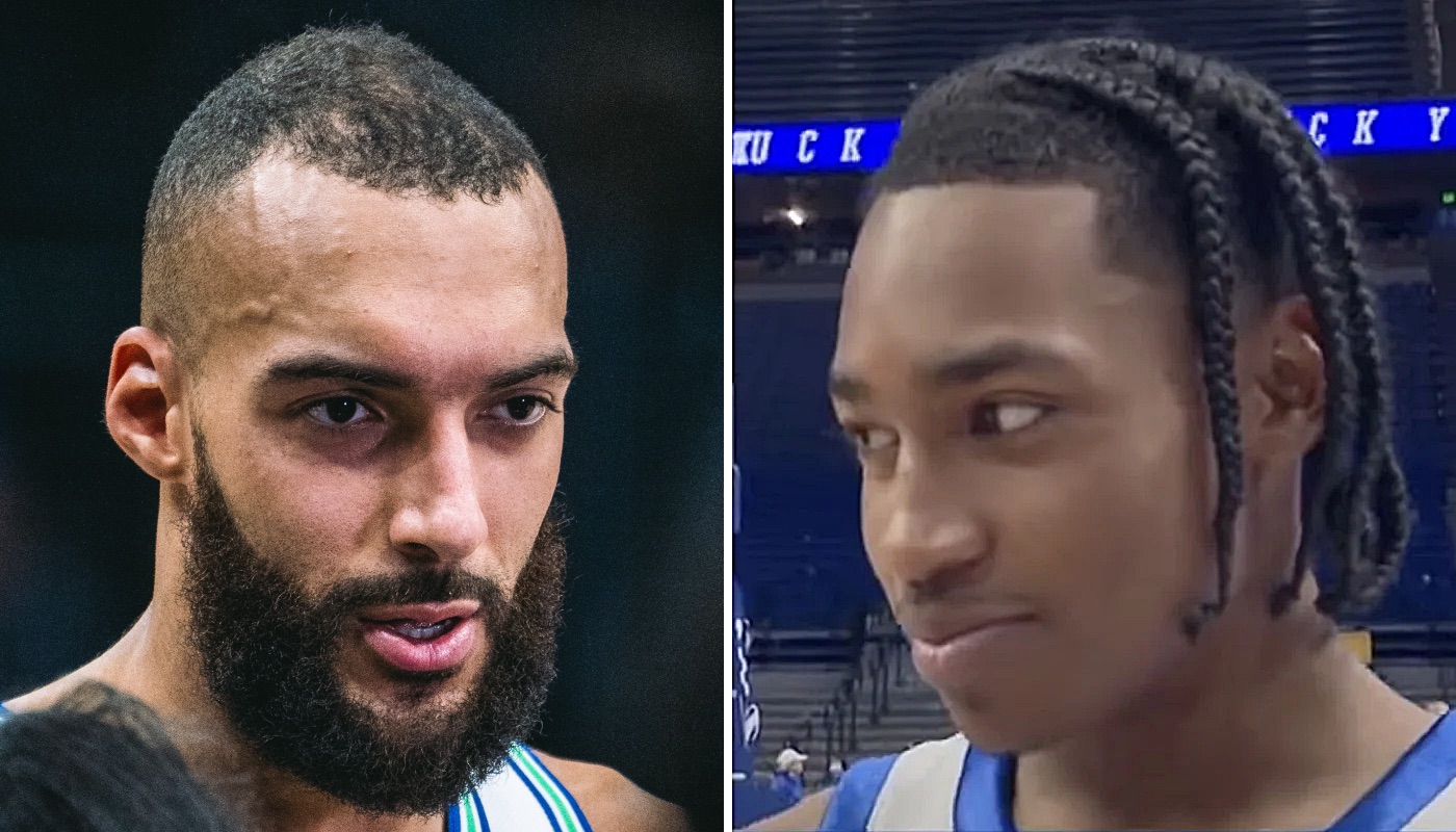 La star NBA française Rudy Gobert (gauche) et le rookie des Minnesota Timberwolves Rob Dillingham (droite)