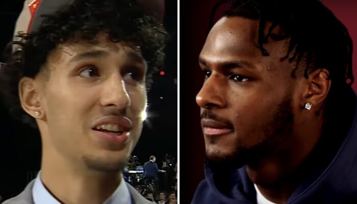 Les rookies NBA Zaccharie Risacher (gauche) et Bronny James (droite)