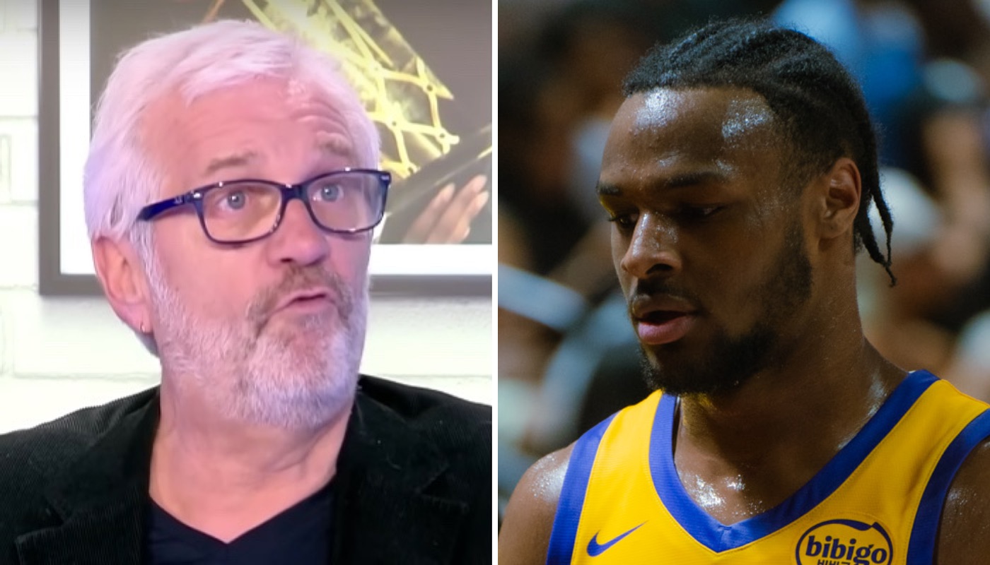 La légende du basket français Jacques Monclar (gauche) et le jeune arrière NBA des Los Angeles Lakers Bronny James (droite)