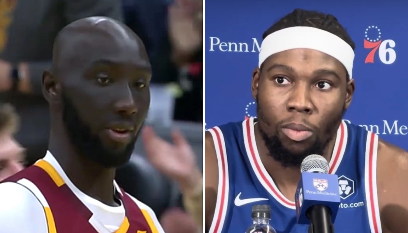 L'ancien pivot NBA Tacko Fall (gauche) et l'intérieur français des Philadelphia 76ers Guerschon Yabusele (droite)
