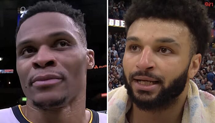 Les stars NBA des Denver Nuggets, Russell Westbrook (gauche) et Jamal Murray (droite)