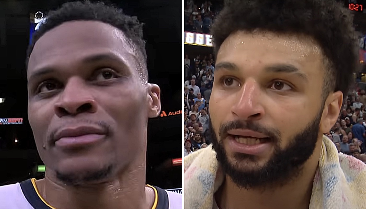 Les stars NBA des Denver Nuggets, Russell Westbrook (gauche) et Jamal Murray (droite)