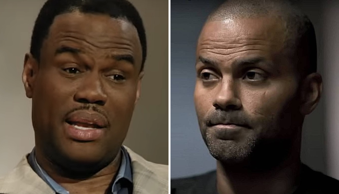 Les légendes NBA des San Antonio Spurs, David Robinson (gauche) et Tony Parker (droite)