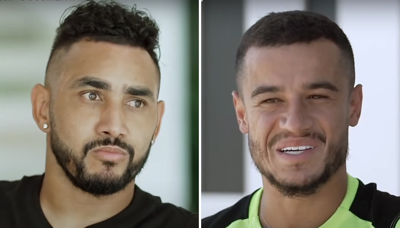 Le footballeur français Dimitri Payet (gauche) et son homologue brésilien Philippe Coutinho (droite)