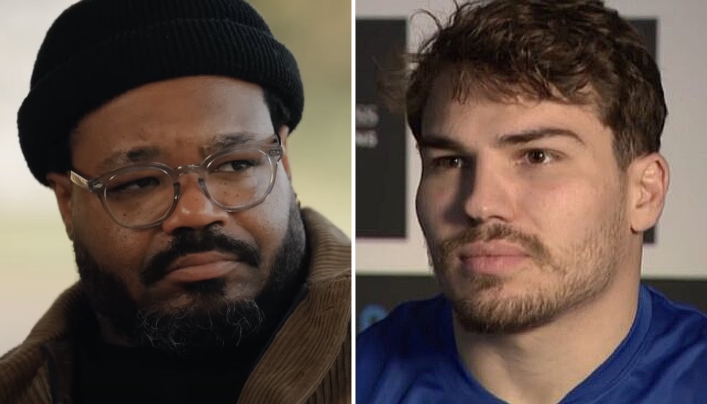 Les rugbymen français Mathieu Bastareaud (gauche) et Antoine Dupont (droite)