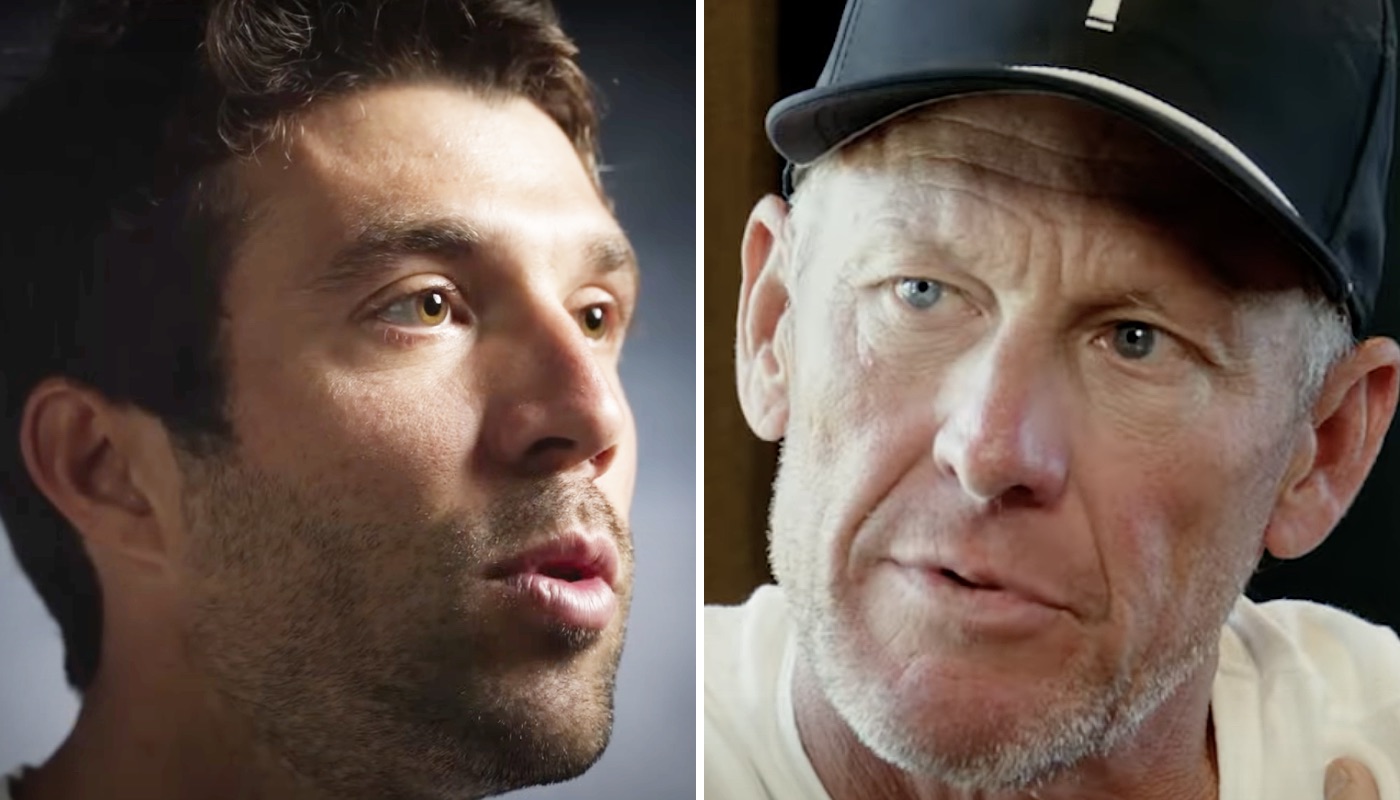 Les anciens cyclistes Thibaut Pinot (gauche) et Lance Armstrong (droite)