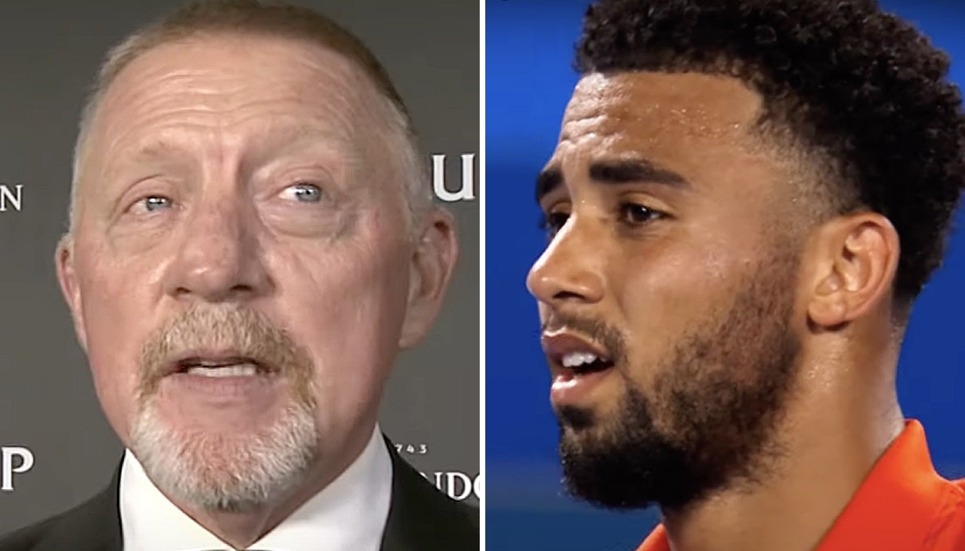 La légende allemande Boris Becker (gauche) et le tennisman français Arthur Fils (droite)