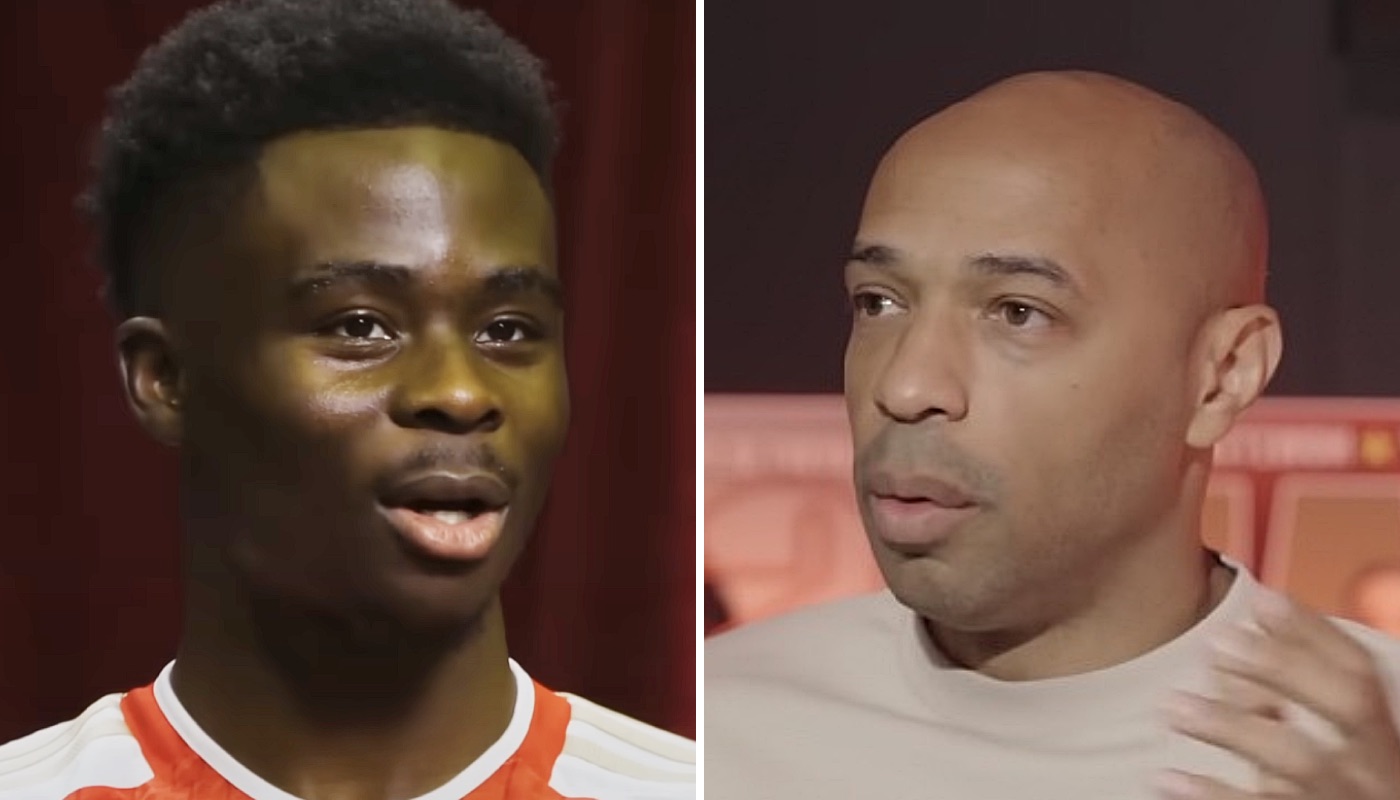 L'attaquant anglais d'Arsenal, Bukayo Saka (gauche) et l'ex-international français Thierry Henry (droite)