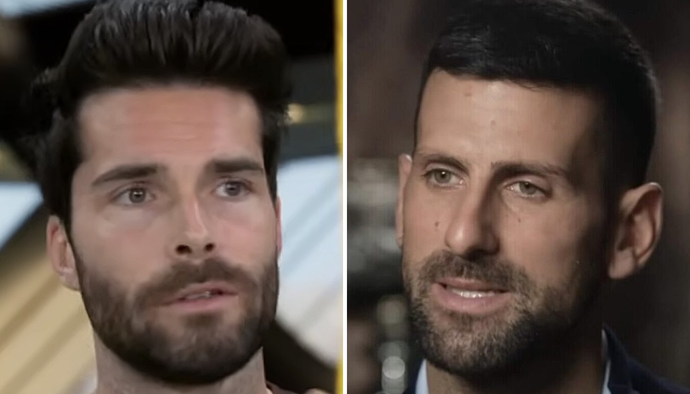 Les tennismen Jules Marie (gauche) et Novak Djokovic (droite)