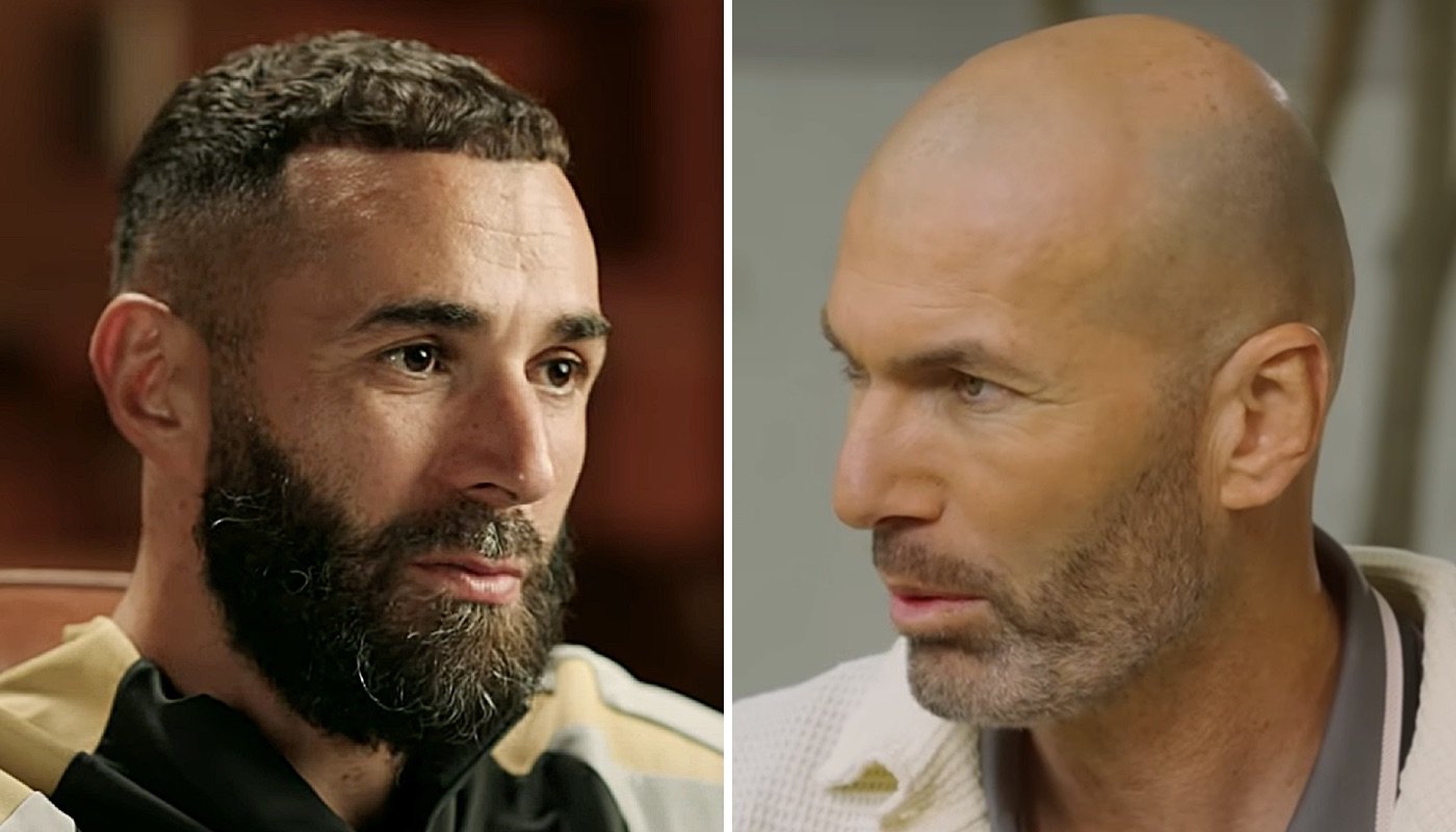 Les anciennes stars du Real Madrid, Karim Benzema (gauche) et Zinédine Zidane (droite)
