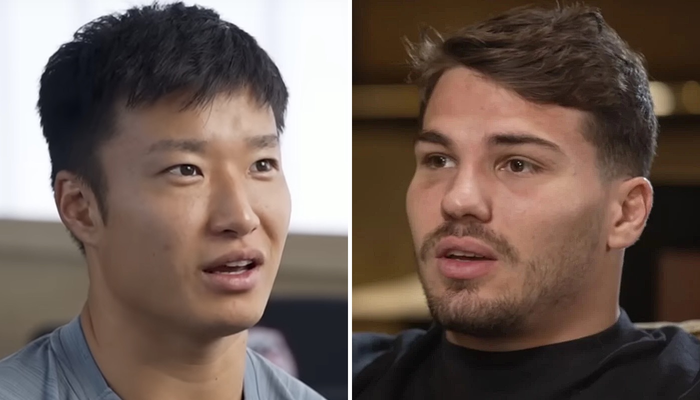 Les joueurs du Stade Toulousain Naoto Saito (gauche) et Antoine Dupont (droite)