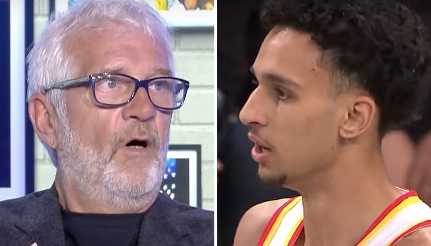 La légende du basket français Jacques Monclar (gauche) et le jeune ailier NBA Zaccharie Risacher (droite)