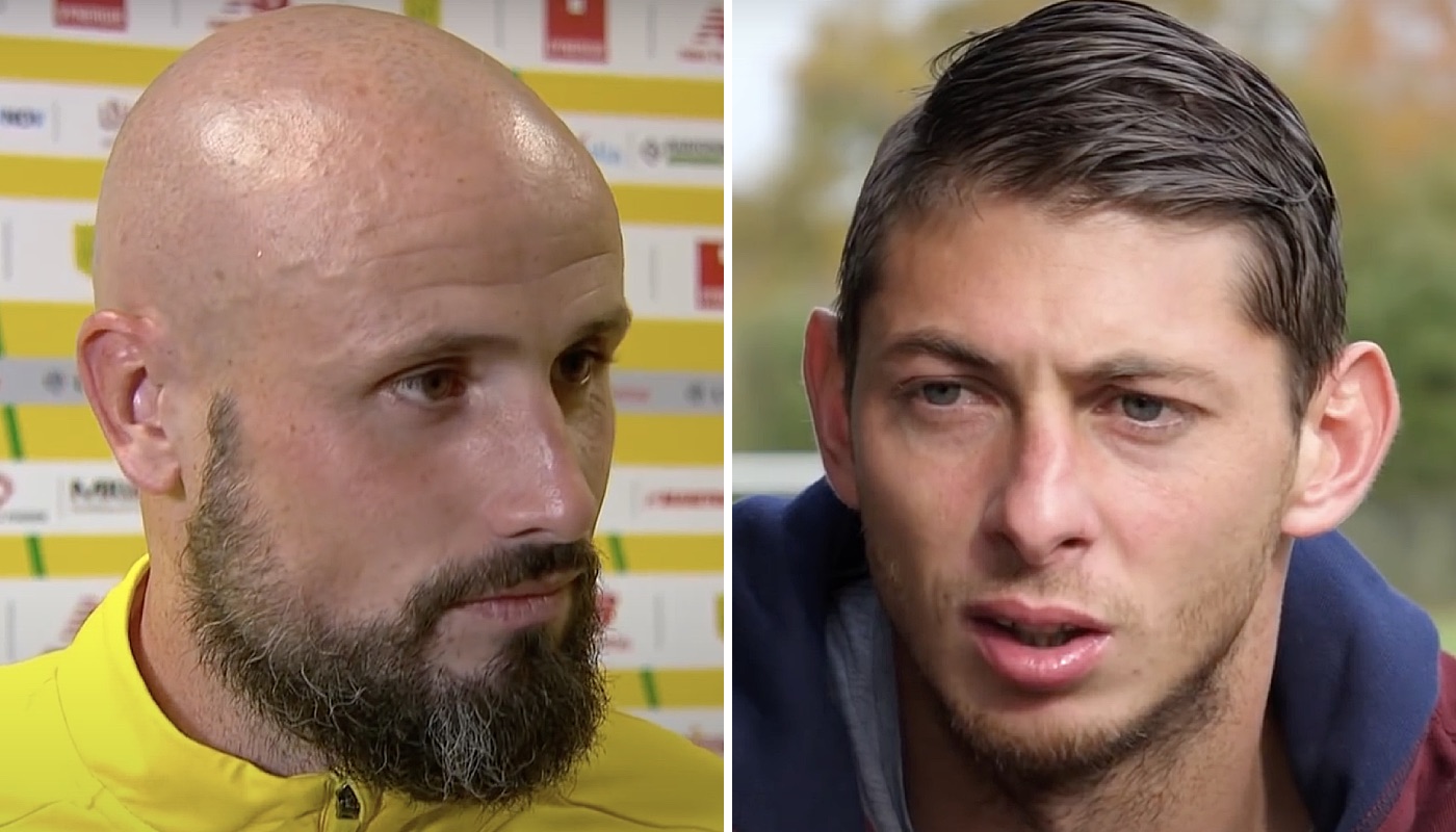 Le défenseur français du FC Nantes, Nicolas Pallois (gauche) et son ancien coéquipier argentin Emiliano Sala (droite)