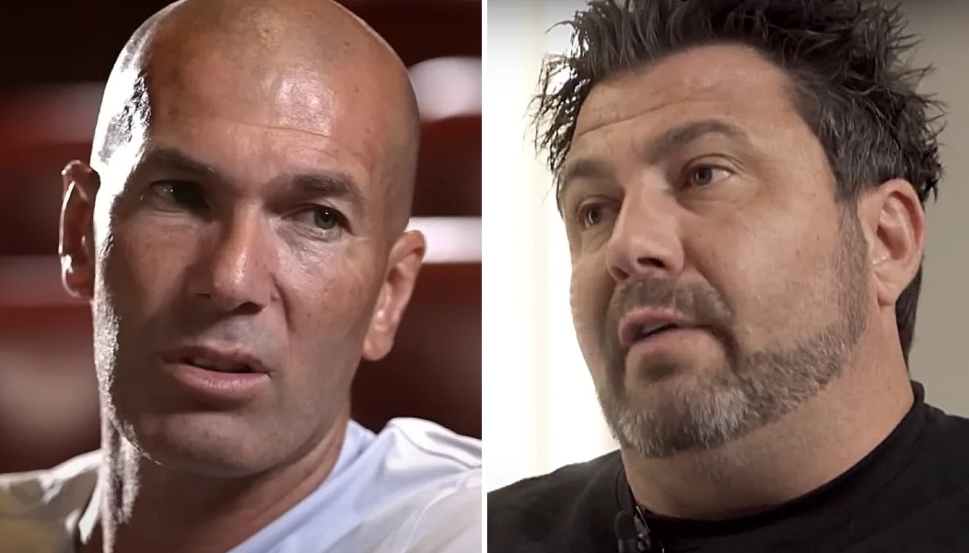 Les anciens joueurs de l'équipe de France Zinédine Zidane (gauche) et Sébastien Frey (droite)