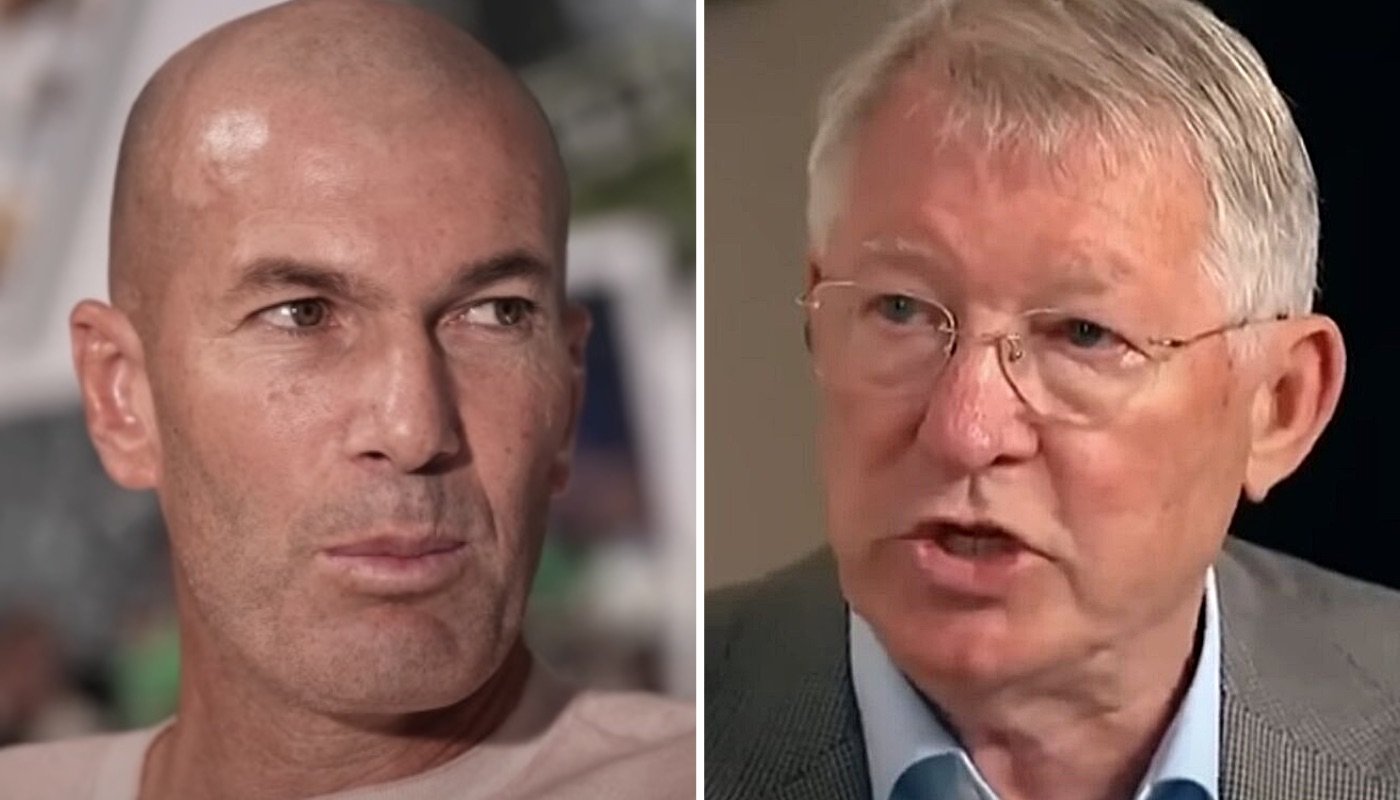 Les légendes du football Zinédine Zidane (gauche) et Sir Alex Ferguson (droite)