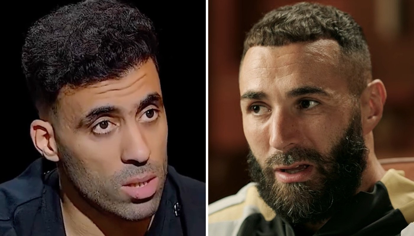 Les attaquants Abderrazak Hamdallah (gauche) et Karim Benzema (droite)