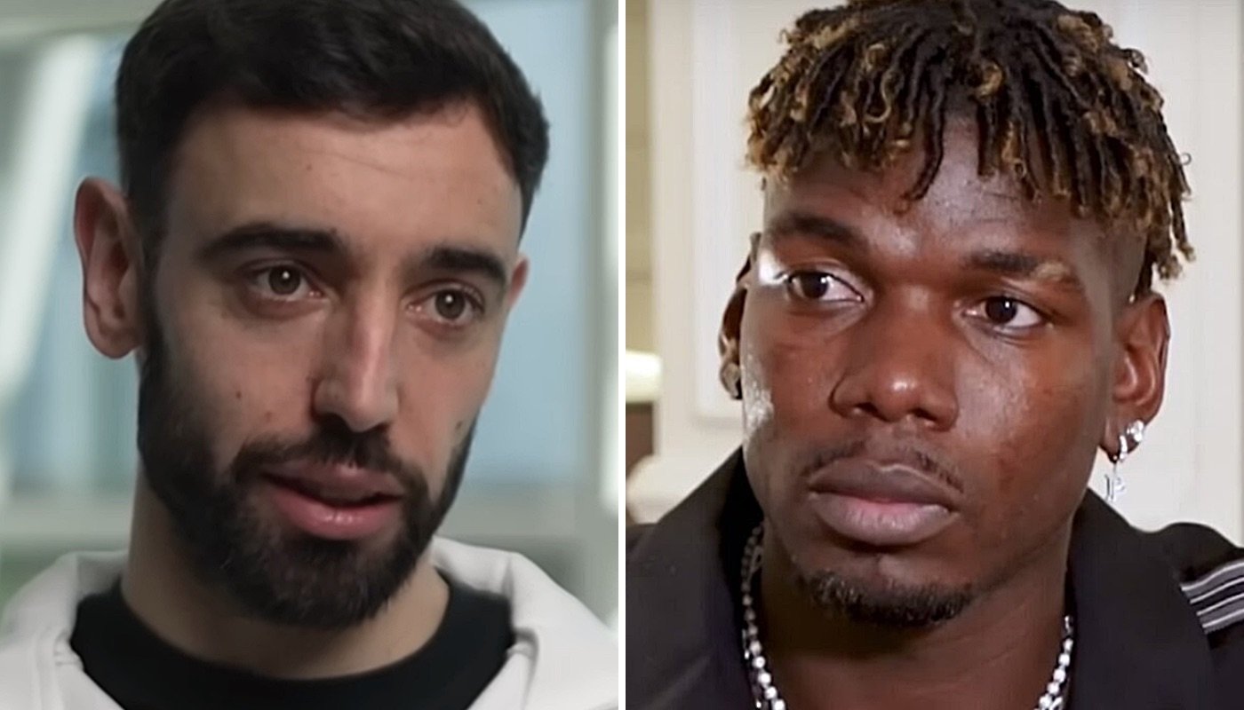 Les anciens coéquipiers à Manchester United, Bruno Fernandes (gauche) et Paul Pogba (droite)