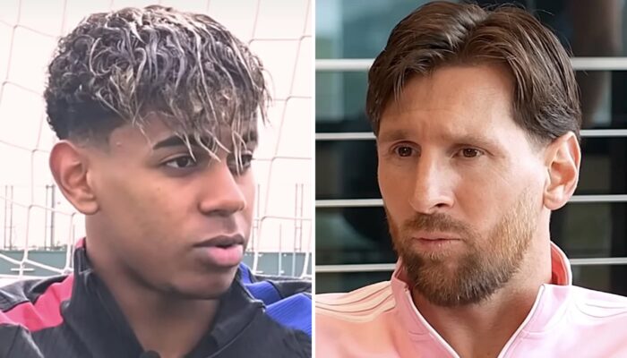 Les stars du football Lamine Yamal (gauche) et Lionel Messi (droite)