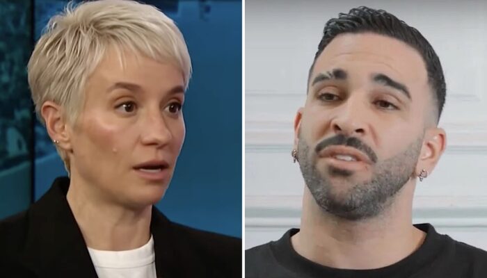 Les stars du football Megan Rapinoe (gauche) et Adil Rami (droite)