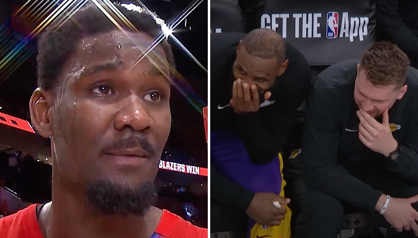 Les stars NBA Deandre Ayton (gauche), LeBron James et Luka Doncic (droite)