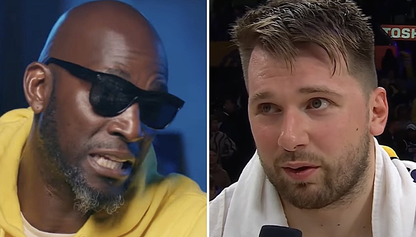 La légende NBA Kevin Garnett (gauche) et la star des Los Angeles Lakers Luka Doncic (droite)