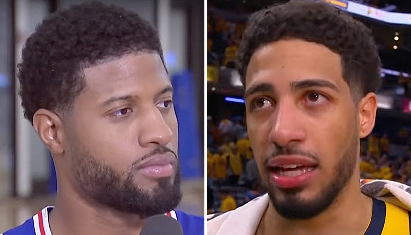 Les stars NBA Paul George (gauche) et Tyrese Haliburton (droite)
