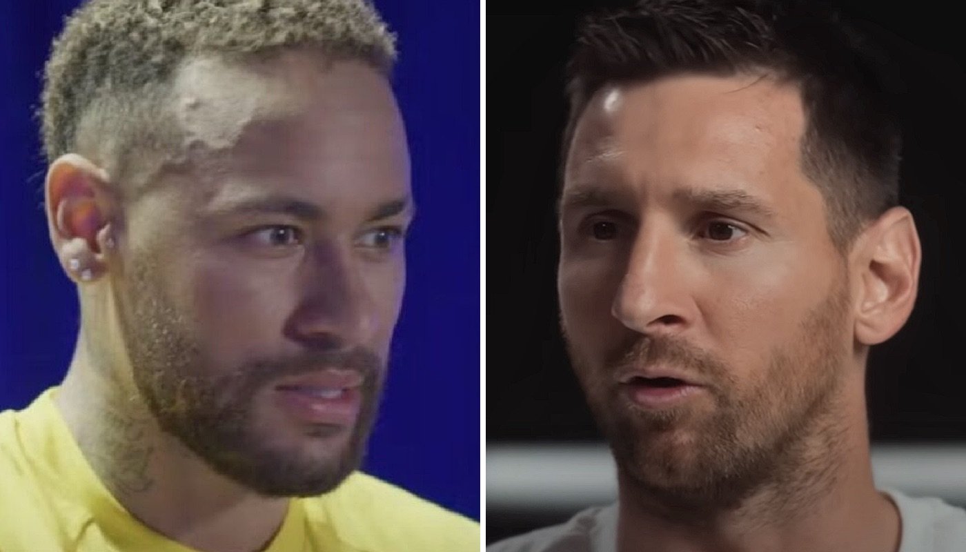 Les anciens joueurs du Paris Saint-Germain, Neymar Jr. (gauche) et Lionel Messi (droite)