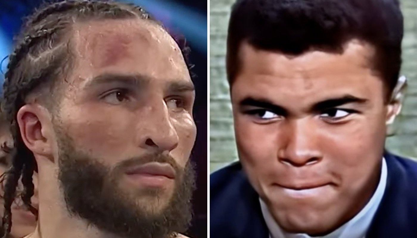 Le jeune boxeur Nico Ali Walsh (gauche) et son illustre grand-père Mohamed Ali (droite)