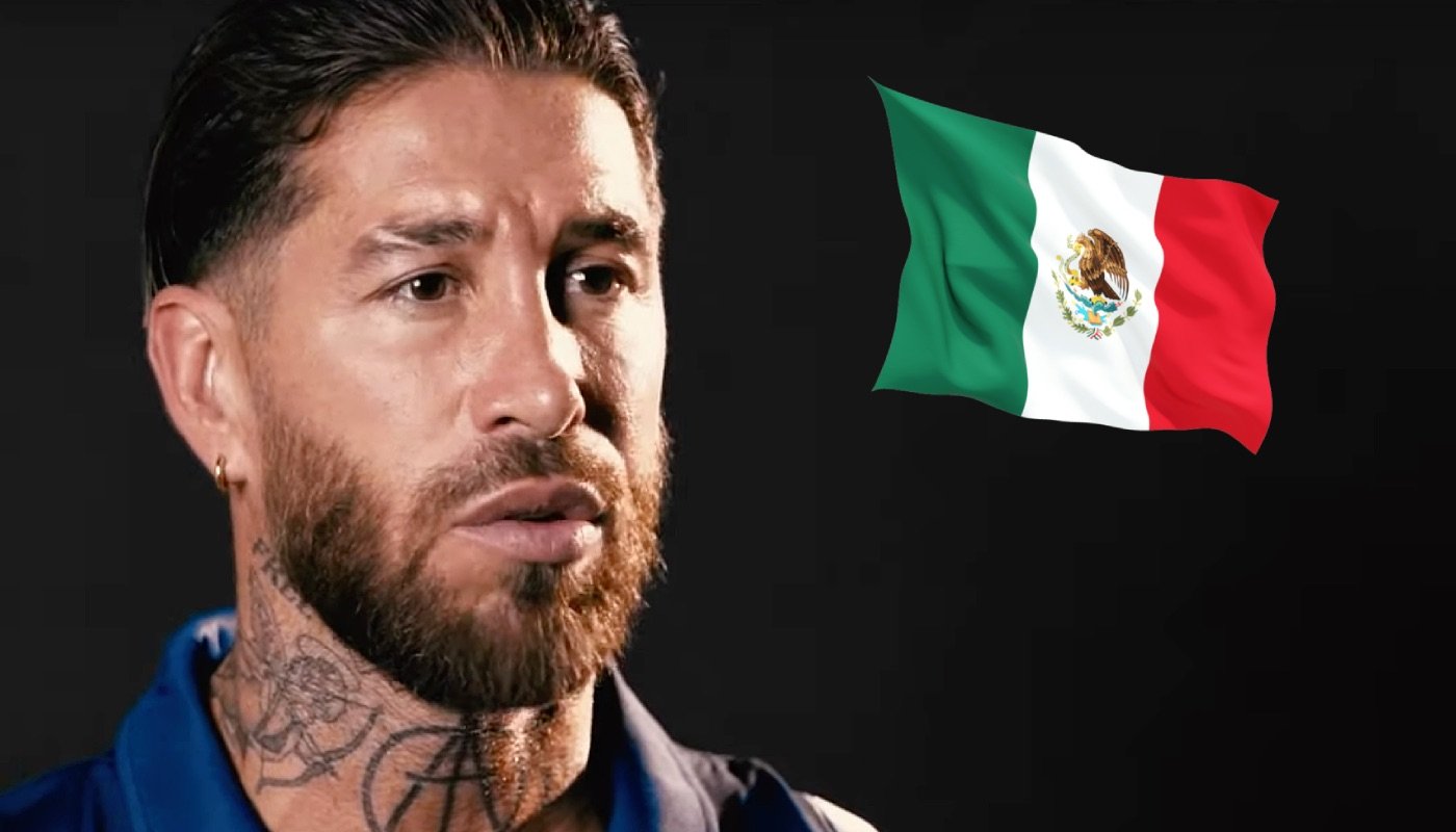 Le défenseur espagnol Sergio Ramos, ici accompagné du drapeau du Mexique