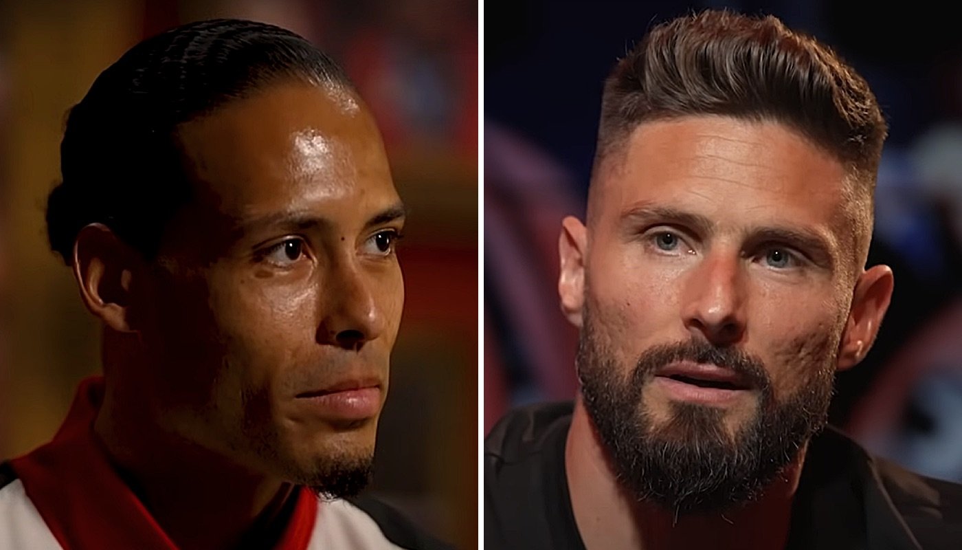 Le défenseur néerlandais Virgil Van Dijk (gauche) et l'attaquant français Olivier Giroud (droite)