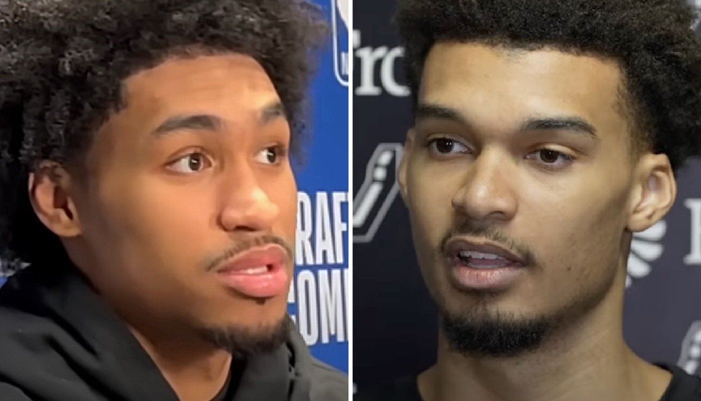 Les joueurs NBA des San Antonio Spurs, Dylan Harper (gauche) et Victor Wembanyama (droite)