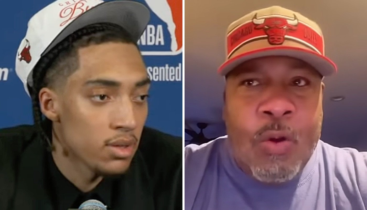 Le joueur NBA français des Chicago Bulls, Noa Essengue (gauche) et l'ancien membre de la franchise Stacey King (droite)
