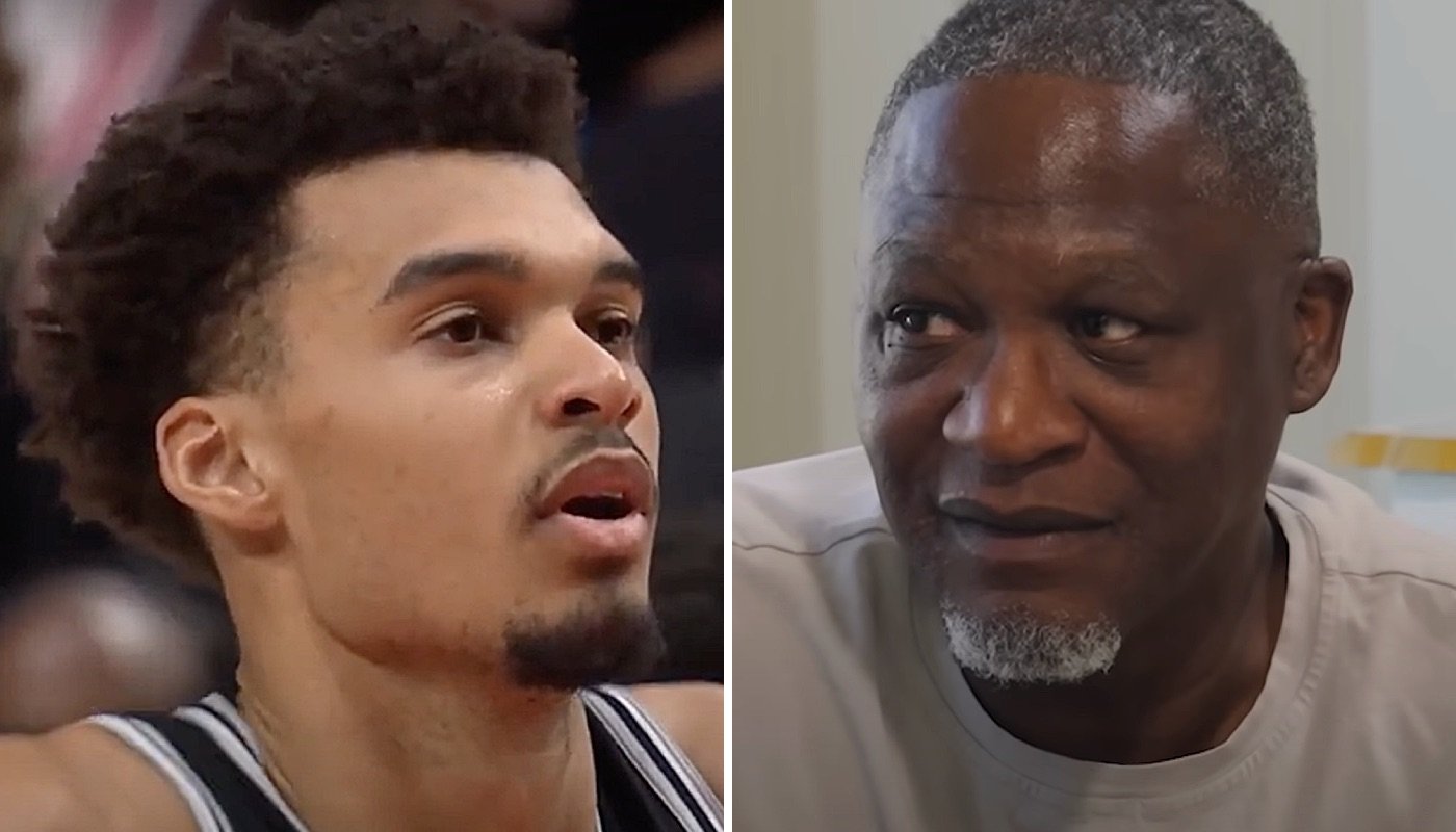 L'intérieur français Victor Wembanyama (gauche) et la légende NBA Dominique Wilkins (droite)
