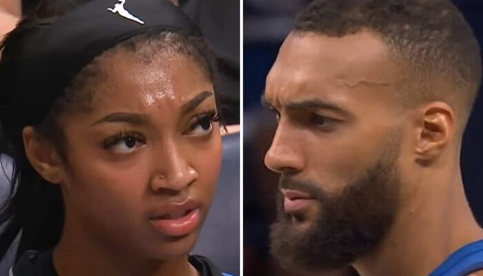 La star WNBA Angel Reese (gauche) et l'intérieur NBA français Rudy Gobert (droite)