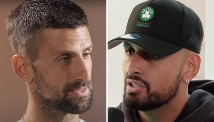 Les tennismen Novak Djokovic (gauche) et Nick Kyrgios (droite)