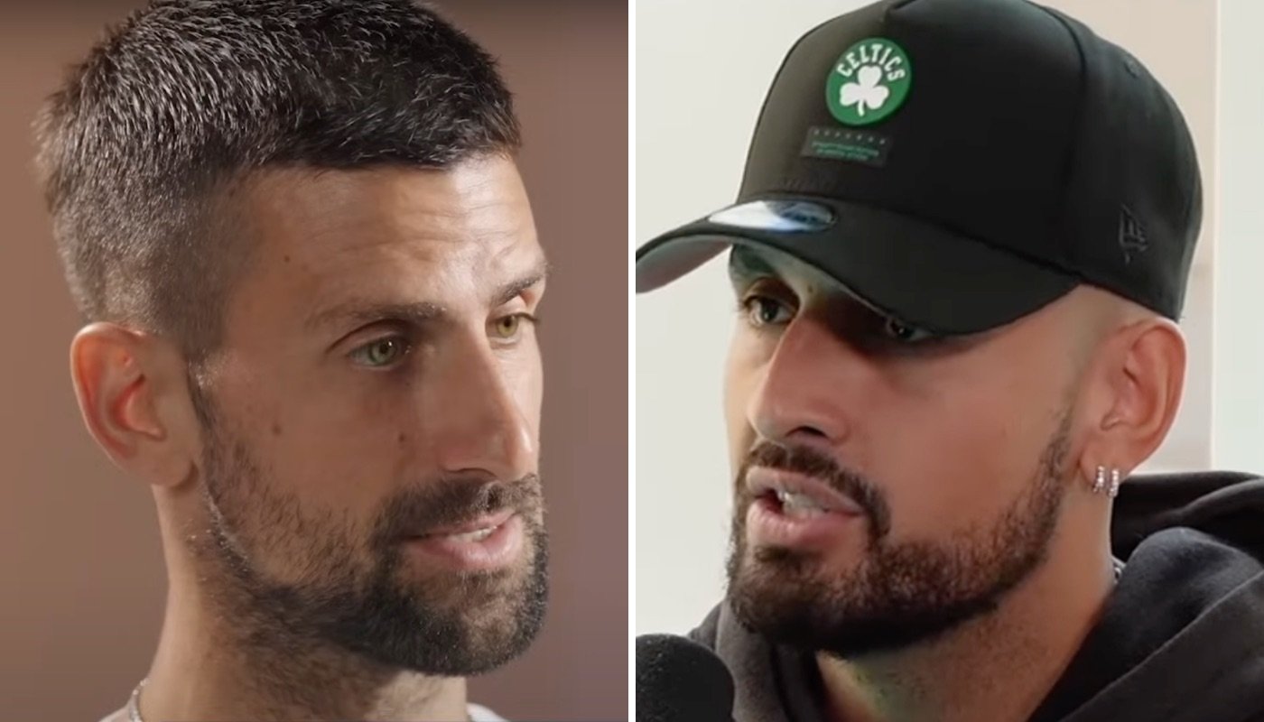 Les tennismen Novak Djokovic (gauche) et Nick Kyrgios (droite)