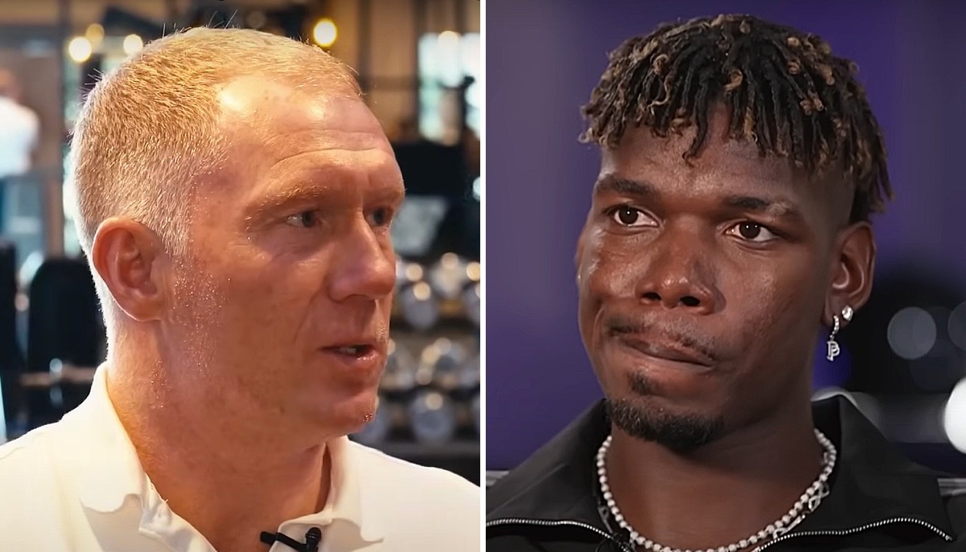 Les anciens joueurs de Manchester United, Paul Scholes (gauche) et Paul Pogba (droite)