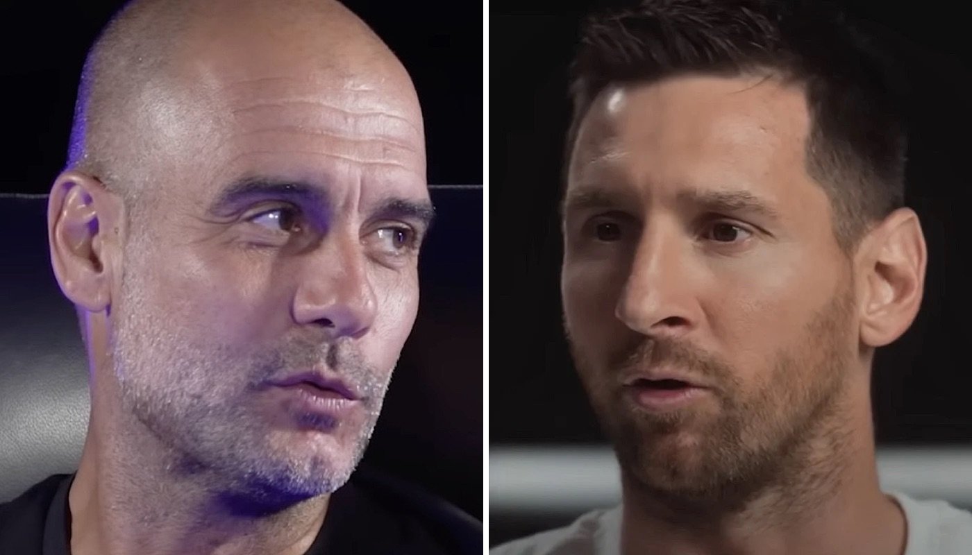 L'entraîneur espagnol Pep Guardiola (gauche) et l'attaquant argentin Lionel Messi (droite)