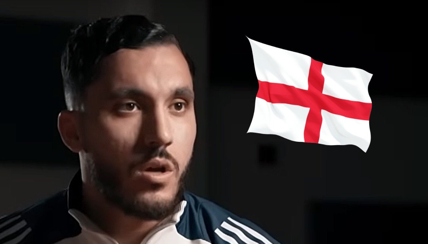 L'international français Rayan Cherki, ici accompagné du drapeau de l'Angleterre