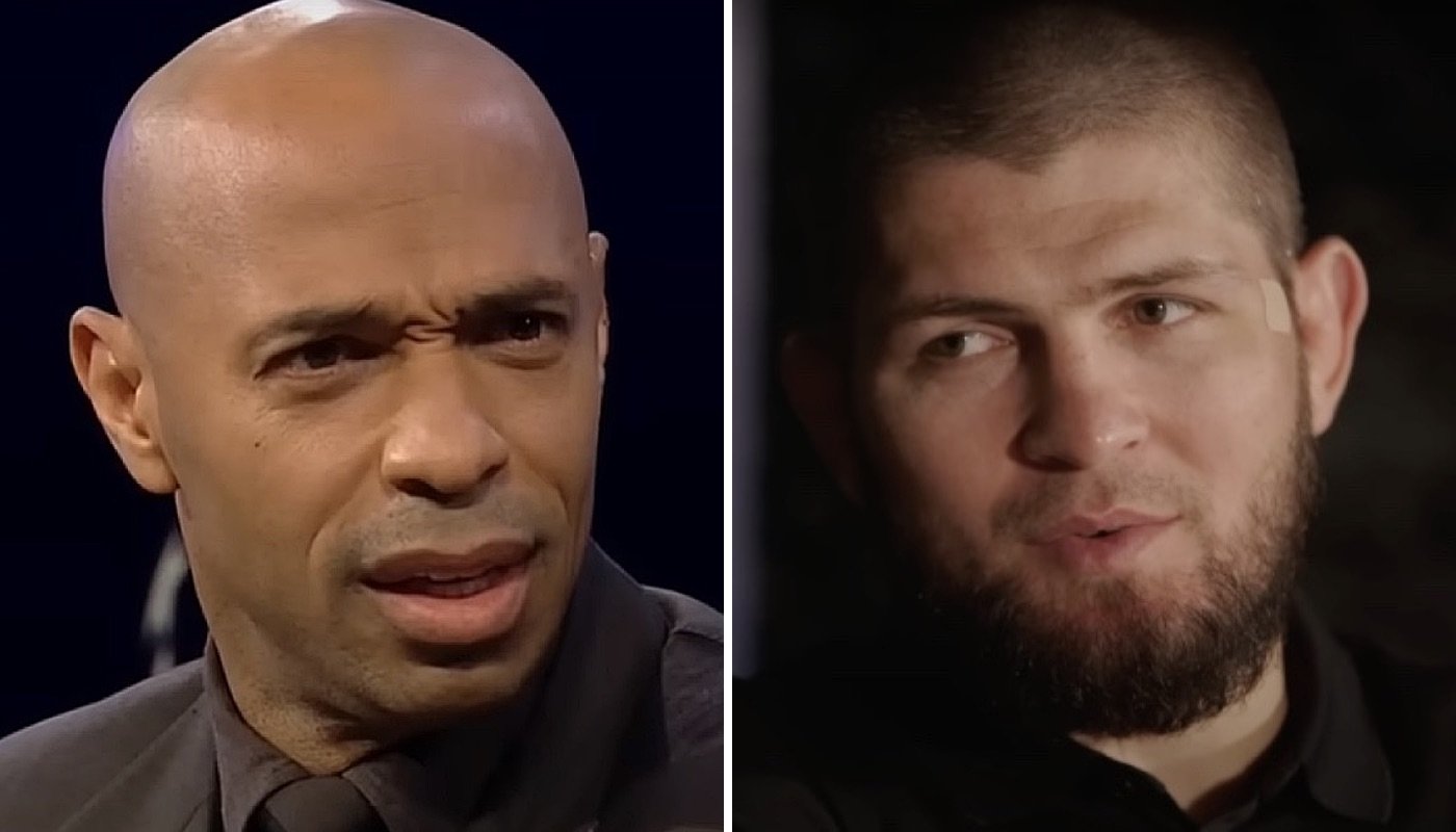L'ancien footballeur français Thierry Henry (gauche) et la légende de l'UFC Khabib Nurmagomedov (droite)