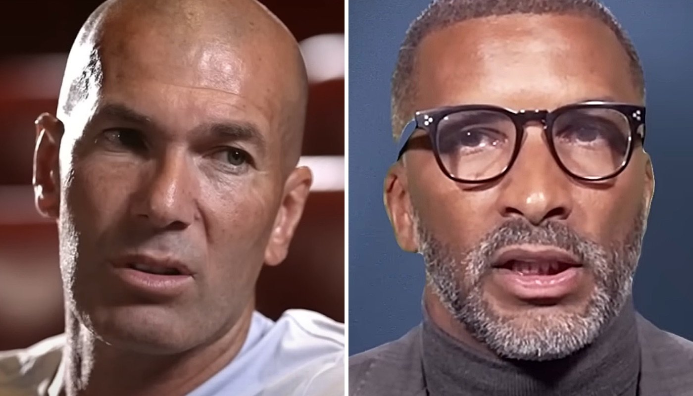 Les anciens footballeurs Zinédine Zidane (gauche) et Habib Beye (droite)
