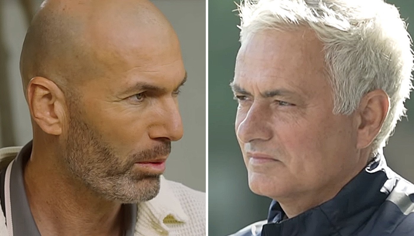 Les légendes du football Zinédine Zidane (gauche) et José Mourinho (droite)